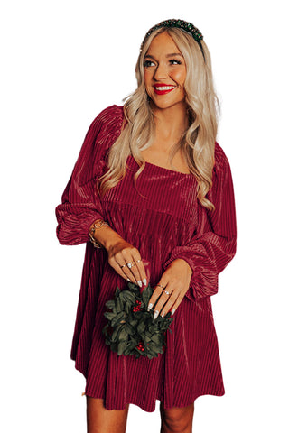 Red Tie Back Square Neck Velvet Babydoll Dress, A Blissfully Beautiful Boutique - A Blissfully Beautiful Boutique