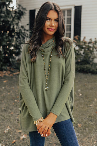 Jungle Green Cowl Neck Shift Tunic Top, A Blissfully Beautiful Boutique - A Blissfully Beautiful Boutique