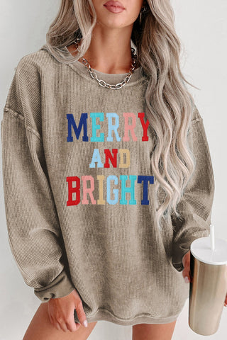 MERRY AND BRIGHT Graphic Sweatshirt, Trendsi - A Blissfully Beautiful Boutique