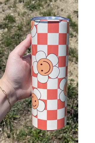 Checkered Daisy Tumbler, Southern Chic Wholesale - A Blissfully Beautiful Boutique