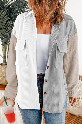 White Color Block Button Shirt with Pocket, A Blissfully Beautiful Boutique - A Blissfully Beautiful Boutique