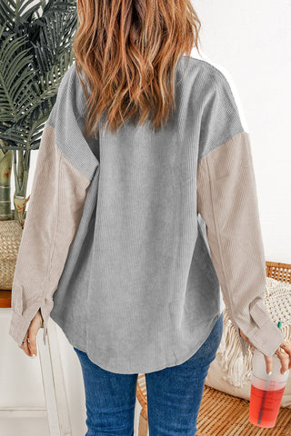 White Color Block Button Shirt with Pocket, A Blissfully Beautiful Boutique - A Blissfully Beautiful Boutique