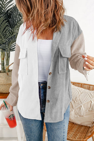 White Color Block Button Shirt with Pocket, A Blissfully Beautiful Boutique - A Blissfully Beautiful Boutique