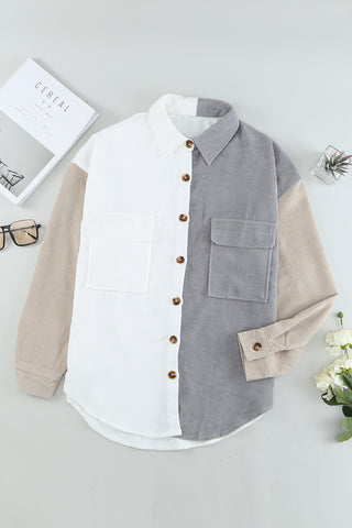 White Color Block Button Shirt with Pocket, A Blissfully Beautiful Boutique - A Blissfully Beautiful Boutique