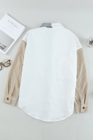 White Color Block Button Shirt with Pocket, A Blissfully Beautiful Boutique - A Blissfully Beautiful Boutique