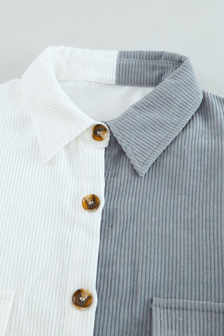 White Color Block Button Shirt with Pocket, A Blissfully Beautiful Boutique - A Blissfully Beautiful Boutique