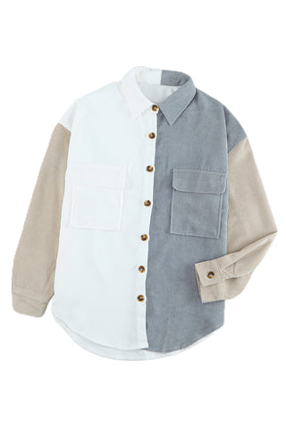 White Color Block Button Shirt with Pocket, A Blissfully Beautiful Boutique - A Blissfully Beautiful Boutique