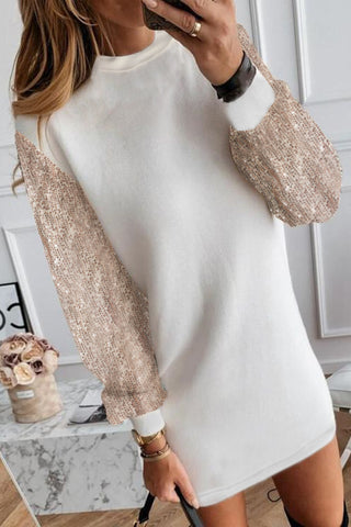 White Sequin Puff Sleeve Shift Mini Dress, A Blissfully Beautiful Boutique - A Blissfully Beautiful Boutique