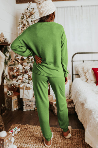 Spinach Green Long Sleeve Pullover and Jogger Pants Lounge Set, A Blissfully Beautiful Boutique - A Blissfully Beautiful Boutique