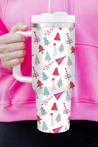 White Cartoon Christmas Tree Printed Thermos Cup, A Blissfully Beautiful Boutique - A Blissfully Beautiful Boutique