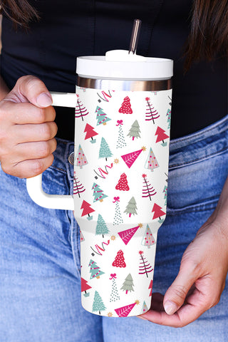 White Cartoon Christmas Tree Printed Thermos Cup, A Blissfully Beautiful Boutique - A Blissfully Beautiful Boutique