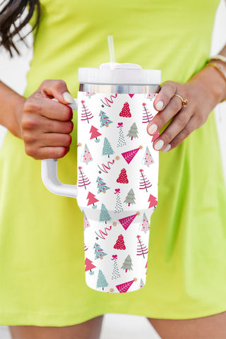 White Cartoon Christmas Tree Printed Thermos Cup, A Blissfully Beautiful Boutique - A Blissfully Beautiful Boutique