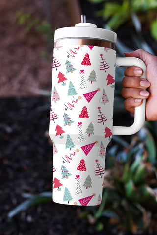 White Cartoon Christmas Tree Printed Thermos Cup, A Blissfully Beautiful Boutique - A Blissfully Beautiful Boutique