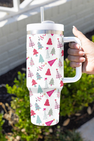 White Cartoon Christmas Tree Printed Thermos Cup, A Blissfully Beautiful Boutique - A Blissfully Beautiful Boutique
