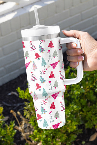White Cartoon Christmas Tree Printed Thermos Cup, A Blissfully Beautiful Boutique - A Blissfully Beautiful Boutique