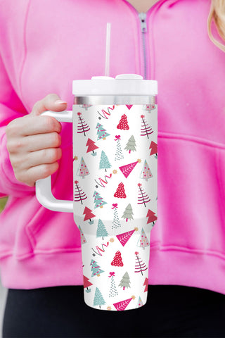 White Cartoon Christmas Tree Printed Thermos Cup, A Blissfully Beautiful Boutique - A Blissfully Beautiful Boutique