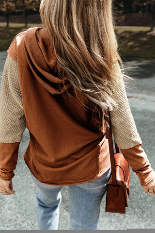 Chestnut Contrast Sleeves Patchwork Colorblock Hoodie, A Blissfully Beautiful Boutique - A Blissfully Beautiful Boutique