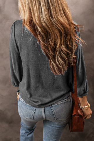 Medium Grey Solid Color 3/4 Sleeve Round Neck Blouse, A Blissfully Beautiful Boutique - A Blissfully Beautiful Boutique