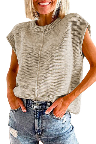 Oatmeal Solid Color Cap Sleeve Knitted Sweater, A Blissfully Beautiful Boutique - A Blissfully Beautiful Boutique