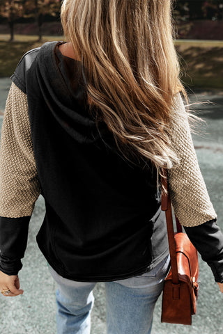 Black Contrast Sleeves Patchwork Colorblock Hoodie, A Blissfully Beautiful Boutique - A Blissfully Beautiful Boutique