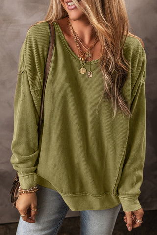Jungle Green Textured Seamed Drop Sleeve Sweatshirt, A Blissfully Beautiful Boutique - A Blissfully Beautiful Boutique