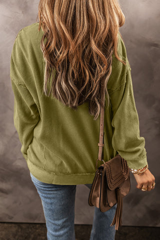 Jungle Green Textured Seamed Drop Sleeve Sweatshirt, A Blissfully Beautiful Boutique - A Blissfully Beautiful Boutique