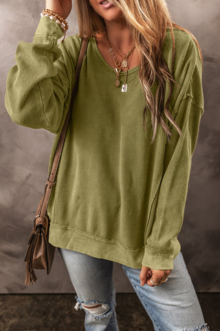 Jungle Green Textured Seamed Drop Sleeve Sweatshirt, A Blissfully Beautiful Boutique - A Blissfully Beautiful Boutique
