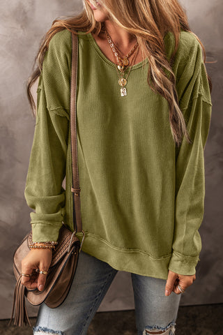 Jungle Green Textured Seamed Drop Sleeve Sweatshirt, A Blissfully Beautiful Boutique - A Blissfully Beautiful Boutique