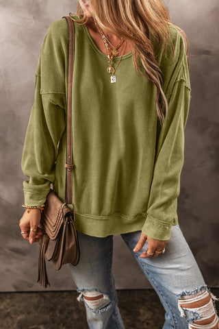 Jungle Green Textured Seamed Drop Sleeve Sweatshirt, A Blissfully Beautiful Boutique - A Blissfully Beautiful Boutique