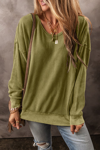 Jungle Green Textured Seamed Drop Sleeve Sweatshirt, A Blissfully Beautiful Boutique - A Blissfully Beautiful Boutique