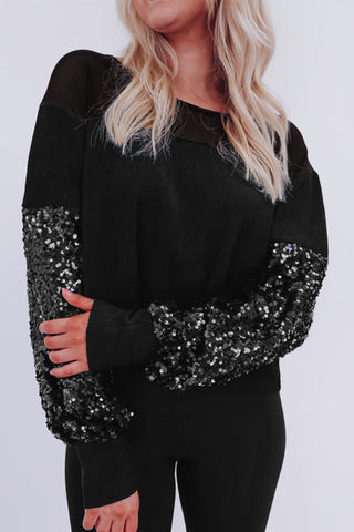 Black Sequin Patchwork Lantern Sleeve Blouse, A Blissfully Beautiful Boutique - A Blissfully Beautiful Boutique