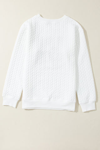 White LOVE Chenille Embroidered Cable Knit Pullover Sweatshirt, A Blissfully Beautiful Boutique - A Blissfully Beautiful Boutique