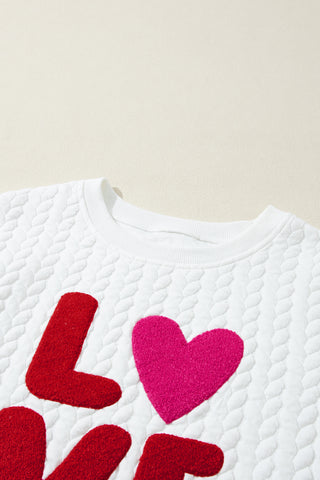 White LOVE Chenille Embroidered Cable Knit Pullover Sweatshirt, A Blissfully Beautiful Boutique - A Blissfully Beautiful Boutique