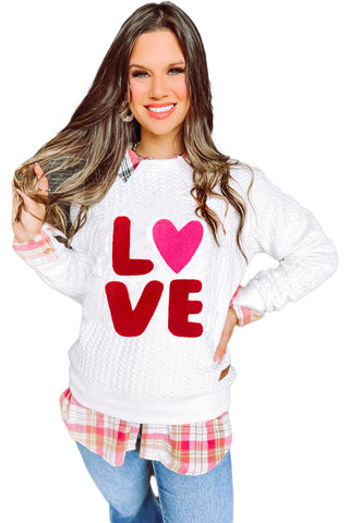 White LOVE Chenille Embroidered Cable Knit Pullover Sweatshirt, A Blissfully Beautiful Boutique - A Blissfully Beautiful Boutique