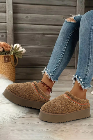 Chestnut Embroidered Sherpa Plush Thick Sole Snow Boots, A Blissfully Beautiful Boutique - A Blissfully Beautiful Boutique