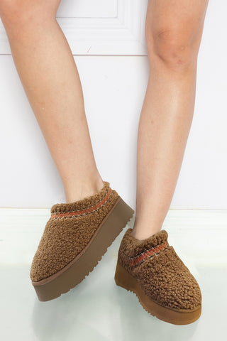 Chestnut Embroidered Sherpa Plush Thick Sole Snow Boots, A Blissfully Beautiful Boutique - A Blissfully Beautiful Boutique