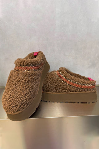 Chestnut Embroidered Sherpa Plush Thick Sole Snow Boots, A Blissfully Beautiful Boutique - A Blissfully Beautiful Boutique