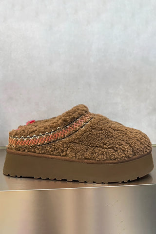 Chestnut Embroidered Sherpa Plush Thick Sole Snow Boots, A Blissfully Beautiful Boutique - A Blissfully Beautiful Boutique