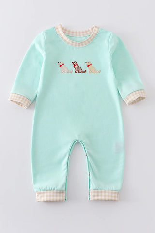 Mint dog applique boy romper, A Blissfully Beautiful Boutique - A Blissfully Beautiful Boutique
