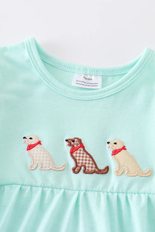 Mint dog applique girl bubble, A Blissfully Beautiful Boutique - A Blissfully Beautiful Boutique