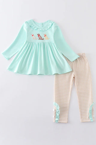 Mint dog applique girl set, A Blissfully Beautiful Boutique - A Blissfully Beautiful Boutique