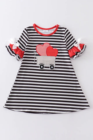 Black stripe heart applique bell sleeve dress, A Blissfully Beautiful Boutique - A Blissfully Beautiful Boutique