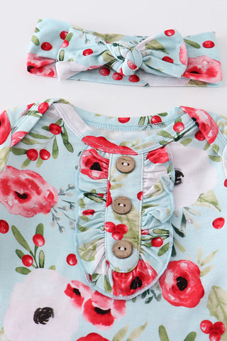 Red floral print bamboo baby gown - 0-3M, A Blissfully Beautiful Boutique - A Blissfully Beautiful Boutique