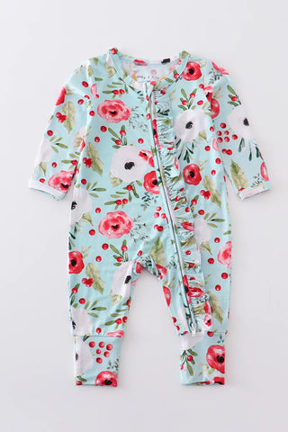 Mint floral print bamboo zipper baby romper, A Blissfully Beautiful Boutique - A Blissfully Beautiful Boutique