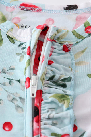 Mint floral print bamboo zipper baby romper, A Blissfully Beautiful Boutique - A Blissfully Beautiful Boutique
