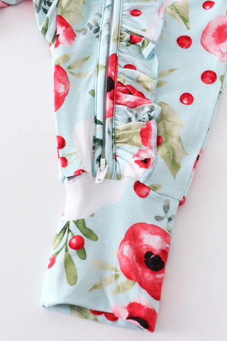 Mint floral print bamboo zipper baby romper, A Blissfully Beautiful Boutique - A Blissfully Beautiful Boutique