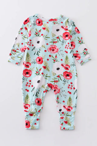 Mint floral print bamboo zipper baby romper, A Blissfully Beautiful Boutique - A Blissfully Beautiful Boutique