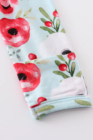 Mint floral print bamboo zipper baby romper, A Blissfully Beautiful Boutique - A Blissfully Beautiful Boutique