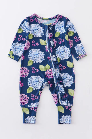 Navy floral print bamboo zipper baby romper, A Blissfully Beautiful Boutique - A Blissfully Beautiful Boutique