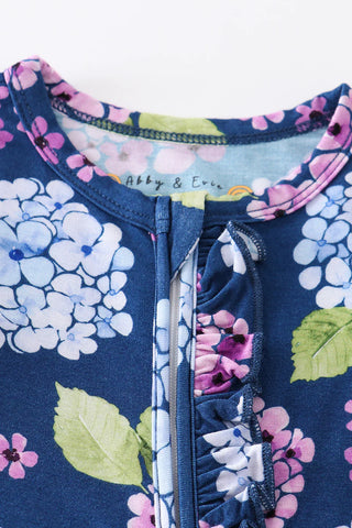 Navy floral print bamboo zipper baby romper, A Blissfully Beautiful Boutique - A Blissfully Beautiful Boutique